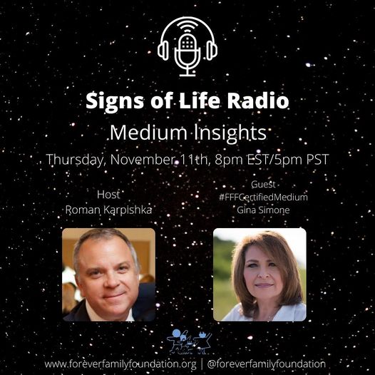 Signs of Life radio production of Medium Insights with Roman Karpishka and guest medium Gina Simone