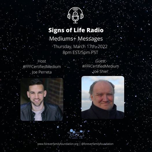 Joe Perreta hosting Mediums & Messages on Signs of Life talk radio.  Interviewing certified guest medium Joe Shiel