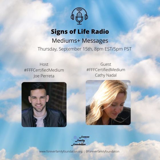 Joe Perreta hosting Mediums & Messages on Signs of Life talk radio.  Interviewing certified guest medium Cathy Nadal