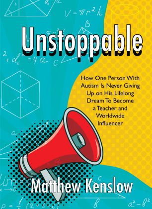 Book Cover, Unstoppable, blue and yellow with a red megaphone