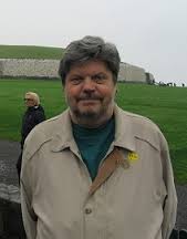 Duncan Lunan at Newgrange megalithic tomb, Ireland, October 2011, by Linda Lunan