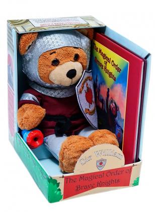 Brave Knight Kit Includes: Sir William (12 inch Plush Bear), Hardcover & Professionally Illustrated Magical Order of Brave Knights Storybook and 8 Image Projecting Flashlight